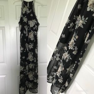 Black floral maxi dress w/ lace accents